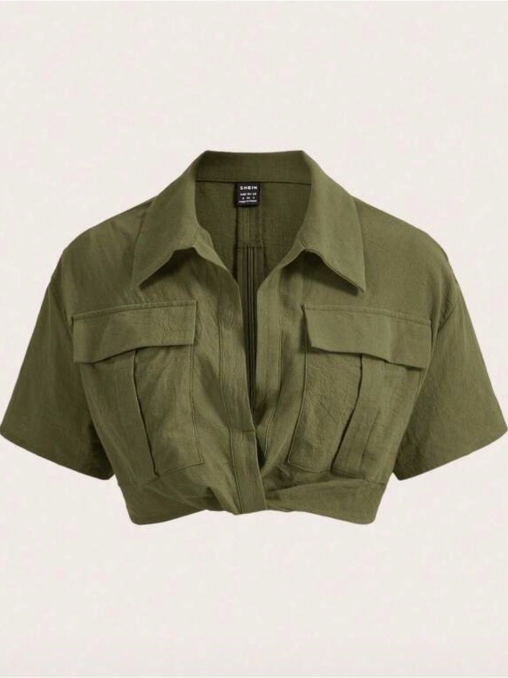 Cropped Utility Shirt Jacket - Olive Green